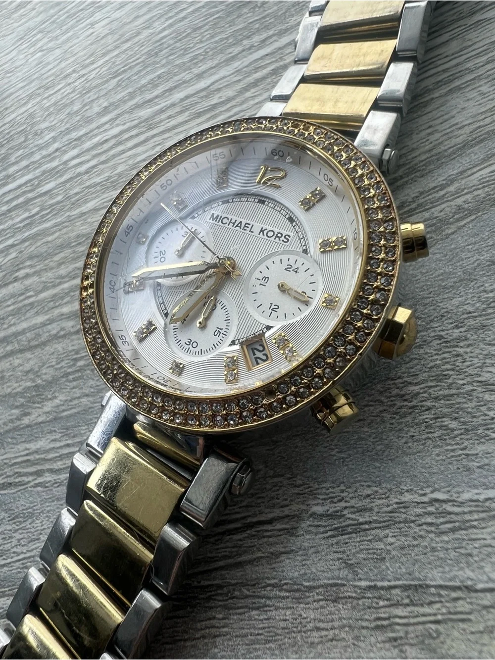 Michael Kors Two-Tone Gold & Silver Crystal-Trim Chronograph Watch